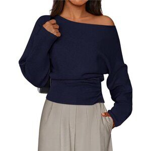 Women Off The Shoulder Sweater 2026 Fall Trendy Long Batwing Sleeve